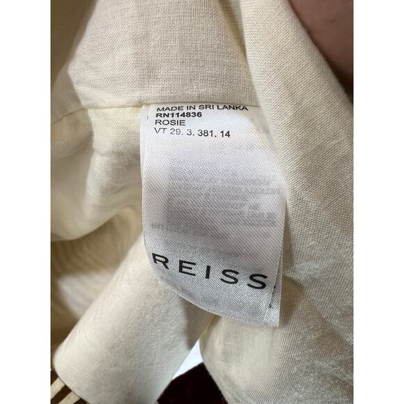 Reiss Brown Tan Animal Print Linen Blend Faux Wrap Belted Rosie Midi Dress Sz 14 - Picture 13 of 14